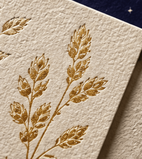Gold botanical illustration on ivory paper