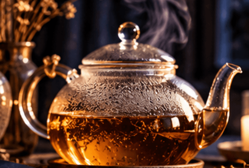A teapot of Sobacha on a stone surface in morning light