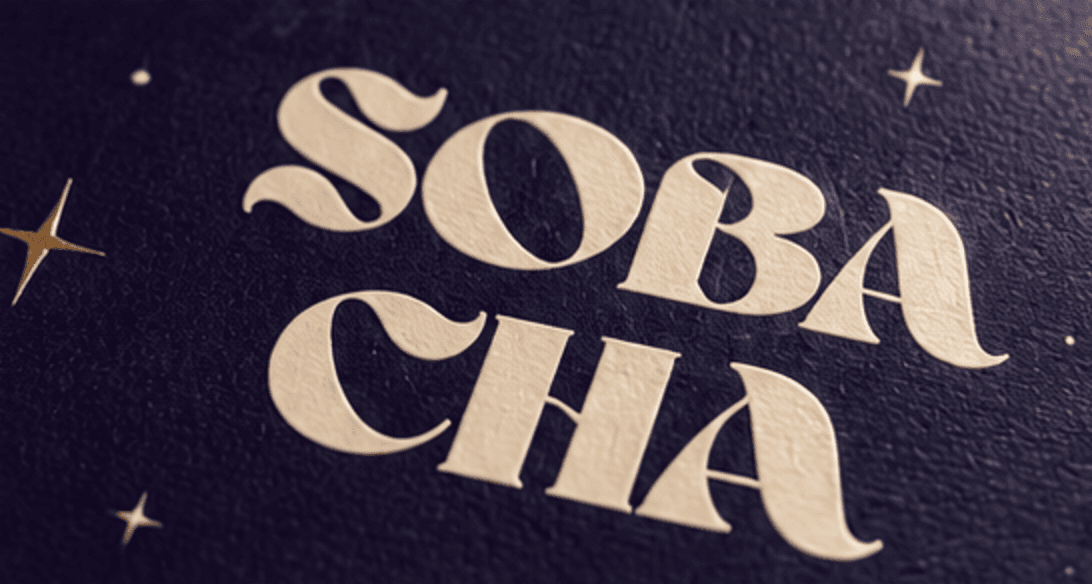 SOBA CHA wordmark on indigo